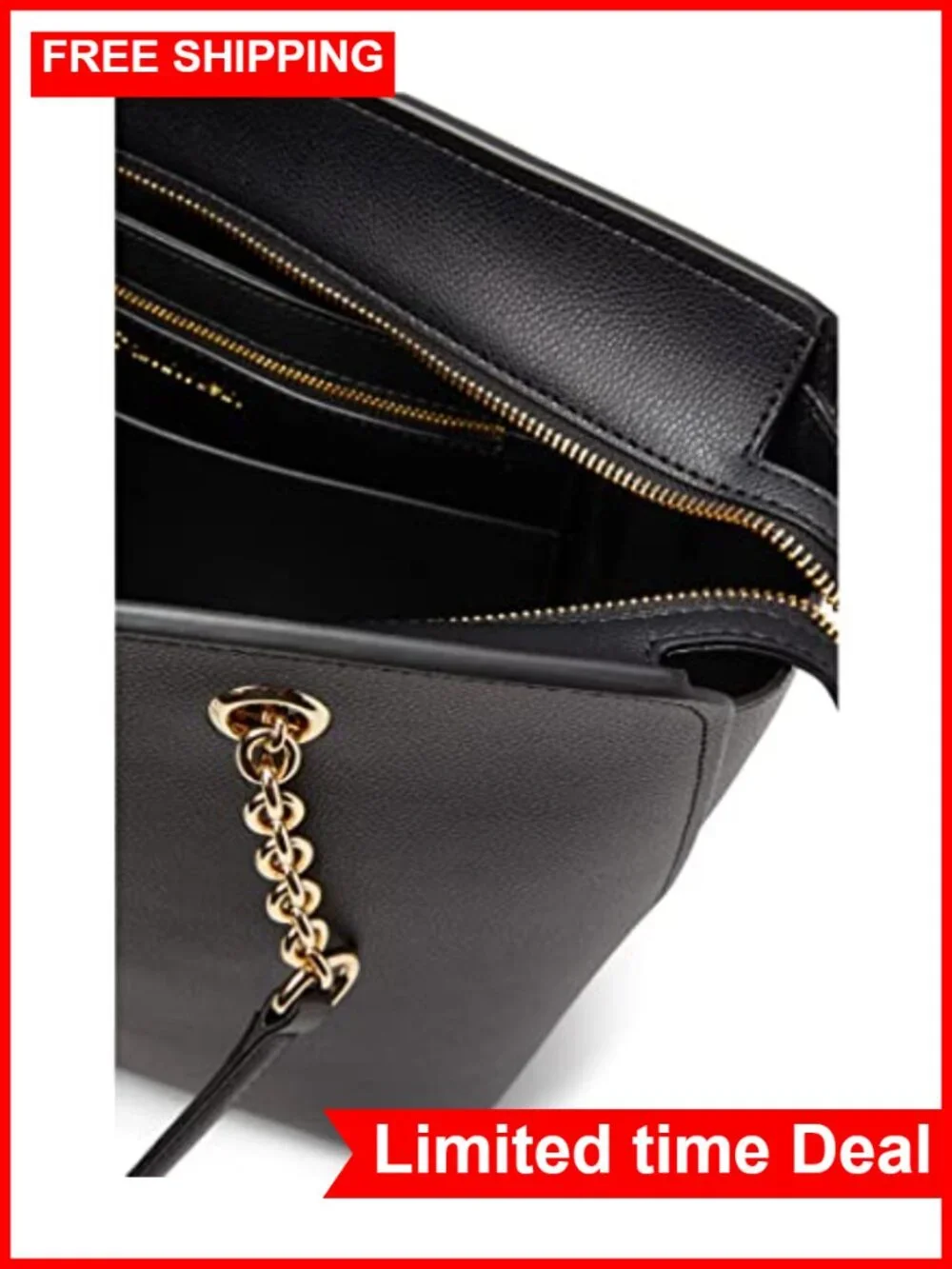 Vegan Leather Chain Tote Top Zip Satchel Travel Handbag